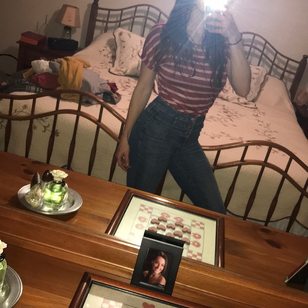 Red and white striped romper
